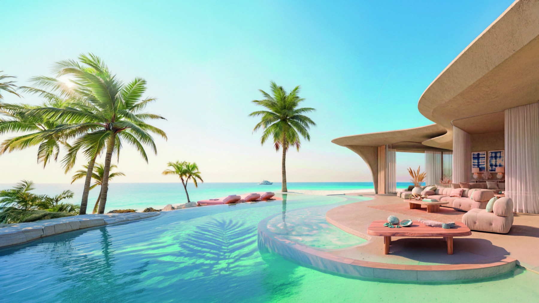Hacienda Ras El Hekma — beachfront villa terrace and infinity pool
